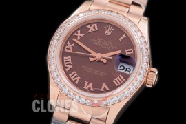 R28DJR-626D 279135RBR Datejust Ladies 28mm Fluted/President RG/RG Brown Roman ETA 2671