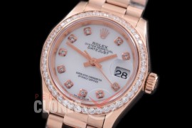 R28DJR-601D 279135RBR Datejust Ladies 28mm Fluted/President RG/RG White Diamond ETA 2671