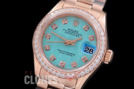 R28DJR-603D 279135RBR Datejust Ladies 28mm Fluted/President RG/RG Blue Diamond ETA 2671
