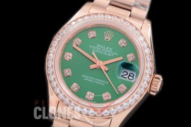 R28DJR-604D 279135RBR Datejust Ladies 28mm Fluted/President RG/RG Green Diamond ETA 2671