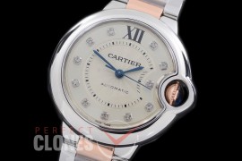 0 0 CARBA-33-219S V6F Ballon de Cartier Midsize 33 SS/RG White Diamonds Miyota NL05 Mod to Cali 076