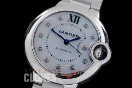 0 0 CARBA-33-209S V6F Ballon de Cartier Midsize 33 SS/SS MOP White Daimonds Miyota NL05 Mod to Cali 076