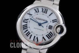 0 0 CARBA-33-204S V6F Ballon de Cartier Midsize 33 SS/SS MOP White Miyota NL05 Mod to Cali 076