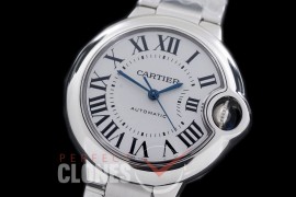 0 0 CARBA-33-202S V6F Ballon de Cartier Midsize 33 SS/SS Plain White Miyota NL05 Mod to Cali 076