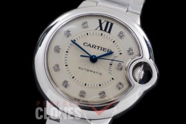 0 0 CARBA-33-208S V6F Ballon de Cartier Midsize 33 SS/SS White Diamonds Miyota NL05 Mod to Cali 076