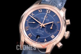 0 0 OMDE00078 Deville Chronograph SS/SS Blue Roman A-7750 Mod to Orig Movt Functions