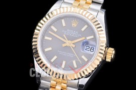 R28DJT-2R-103J BP 2023 Datejust 28mm Ladies 279173 SS/YG Fluted/Jubilee Dark Rhodium Grey Sticks Eta 2671