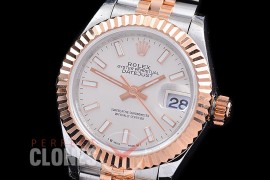 R28DJTR-2R-100J BP 2023 Datejust 28mm Ladies 279171 SS/RG Fluted/Jubilee Silver Sticks Eta 2671