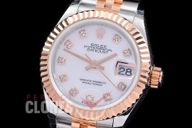 R28DJTR-2R-117J BP 2023 Datejust 28mm Ladies 279171 SS/RG Fluted/Jubilee MOP White Diam Eta 2671