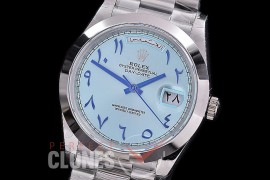 R40DDS00407S1 BP Daydate 40mm 228239 SS/SS Smooth Bez Ice Blue Arabic Special Edition A-2836/Mod to Calibre 3255 Bridges 