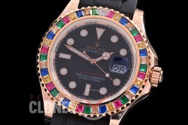 RYMENR00007WD KF 18K Rose Gold Thick Wrapped 126695SATS Yachtmaster Everose/Gem Set Rainbow Bez Men RG/RU Black VR 3235 - Extra Weighted 