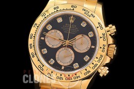 0 0 0 RLDF-126508-168 QF 904L Steel Daytona 126508 YG/YG Black Diamonds 4131 Superclone - 72 Hours Power Reserve Movement 