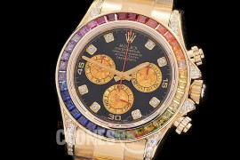 0 0 0 0 0 RLDUB-4130-102 ZF 904L Steel Daytona 116598RBOW YG/YG Black Rainbow Ruby Sticks 4130 Superclone - 72 Hours Power Reserve Movement 