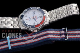 0 0 0 0 0 OM300M-078S AIF Seamaster Diver 300M "007 Commander's Watch" SS/SS White Asian 2824 Mod 8800 Free Rubber Strap 