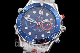 0 0 0 0 0 OMSEC-0101 Seamaster 300m Professional Chronograph America's Cup Edition SS/SS Blue OS20 Quartz 