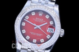 R31DJS-115D GMF 904 Steel Datejust Midsize 278384 SS/SS Diam/Jubileet Burnt Red Diamonds Asian Clone 2824