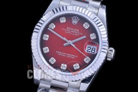 R31DJS-195 GMF 904 Steel Datejust Midsize 278274 SS/SS Fluted/President Red Ombre Diamonds Asian Clone 2824