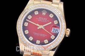 R31DJF-195D GMF 904 Steel Datejust Midsize 278288RBR YG/YG Fluted/President/Diam Red Ombre Diamonds Asian Clone 2824