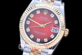 R31DJT-116 GMF 904 Steel Datejust Midsize 278273 SS/YG Fluted/Jubilee Red Ombre Diamonds Asian Clone 2824