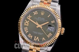 R36DJT-3235-130 GMF 126233 SS/YG Fluted/Jubilee Olive Green Roman SH 3235 904L Steel 