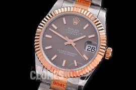 R31DJTR-153 GMF 904 Steel Datejust Midsize 278271 SS/RG Fluted/Oyster Dark Rhodium Grey Sticks Asian Clone 2824