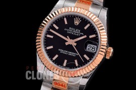 R31DJTR-152 GMF 904 Steel Datejust Midsize 278271 SS/RG Fluted/Oyster Black Sticks Asian Clone 2824