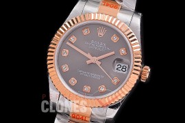 R31DJTR-163 GMF 904 Steel Datejust Midsize 278271 SS/RG Fluted/Oyster Dark Rhodium Grey Diamonds Asian Clone 2824