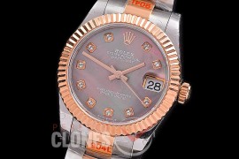 R31DJTR-168 GMF 904 Steel Datejust Midsize 278271 SS/RG Fluted/Oyster MOP Black Diamonds Asian Clone 2824
