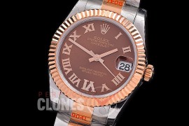R31DJTR-178 GMF 904 Steel Datejust Midsize 278271 SS/RG Fluted/Oyster Brown Roman-Diamonds Asian Clone 2824
