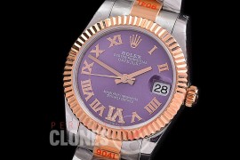 R31DJTR-179 GMF 904 Steel Datejust Midsize 278271 SS/RG Fluted/Oyster Violet Roman-Diamonds Asian Clone 2824