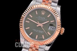 R31DJTR-106 GMF 904 Steel Datejust Midsize 278271 SS/RG Fluted/Jubilee Olive Green Sticks Asian Clone 2824