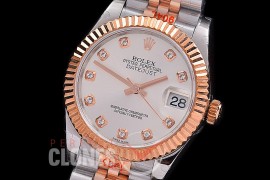 R31DJTR-110 GMF 904 Steel Datejust Midsize 278271 SS/RG Fluted/Jubilee Silver Diamonds Asian Clone 2824