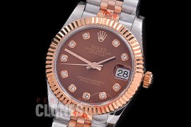 R31DJTR-116 GMF 904 Steel Datejust Midsize 278271 SS/RG Fluted/Jubilee Brown Diamonds Asian Clone 2824