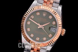 R31DJTR-119 GMF 904 Steel Datejust Midsize 278271 SS/RG Fluted/Jubilee Olive Green Diamonds Asian Clone 2824