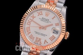 R31DJTR-124 GMF 904 Steel Datejust Midsize 278271 SS/RG Fluted/Jubilee Silver Roman-Diamonds Asian Clone 2824