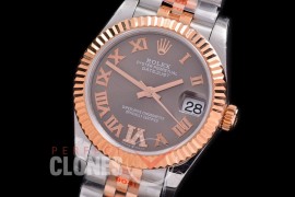 R31DJTR-125 GMF 904 Steel Datejust Midsize 278271 SS/RG Fluted/Jubilee Dark Rhodium Grey Roman-Diamonds Asian Clone 2824