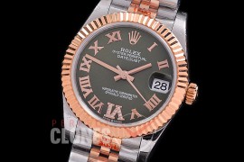 R31DJTR-130 GMF 904 Steel Datejust Midsize 278271 SS/RG Fluted/Jubilee Olive Green Roman-Diamonds Asian Clone 2824