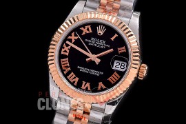 R31DJTR-142 GMF 904 Steel Datejust Midsize 278271 SS/RG Fluted/Jubilee Black Roman Asian Clone 2824