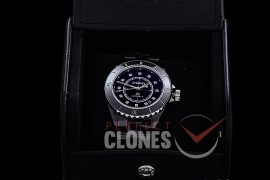 0 0 CHA-38-207 BVF New J12 H5705 CER/CER Black Diamonds Japanese Miyota 9015 Mod to Chanel Calibre 12.1