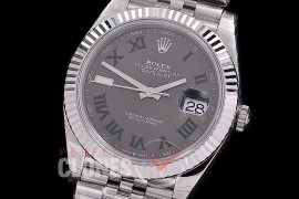 0 0 0 0 0 R41DJS-3235-528J WFF 904L Steel Datejust 41mm 126334 SS/SS Fluted/Jubilee Dark Rhodium Grey Roman SH 3235 