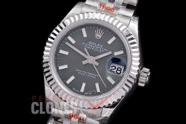 R28DJS-103J GMF 904L Steel Datejust 28mm Ladies 279174 SS/SS Fluted/Jubilee Dark Rhodium Grey Sticks Eta 2671