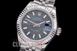 R28DJS-403J BP Datejust 28mm Ladies 279174 SS/SS Fluted/Jubilee Dark Rhodium Grey Sticks Eta 2671