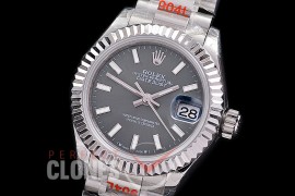 R28DJS-103P GMF 904L Steel Datejust 28mm Ladies 279166 SS/SS Fluted/President Dark Rhodium Grey Sticks Eta 2671