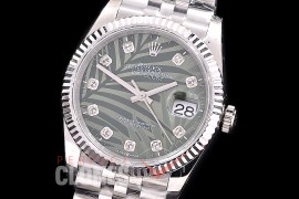 R36DJS-546 BP Datejust 36 126234 SS/SS Fluted/Jubilee 2021 Green Palm Motif Diamonds A-2824