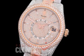 0 0 0 RSKDTR00158 904L Steel 326931 SkyDweller Full Diamond Crested SS/RG Diamond Paved Sticks SA 9001 