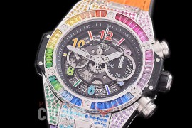 0 0 0 0 0 HB45-108D2 ZF Big Bang Unico Rainbow Bling SS/Diam/RU Black Skeleton A-7750 