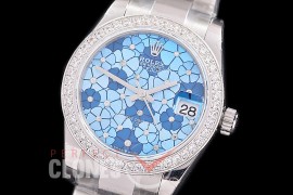 R31DJS-484 Datejust Midsize 278284RBR SS/SS Diam/Oyster Blue Flora Diam Asian Clone 2824 