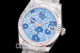 R31DJS-434 Datejust Midsize 278284 SS/SS Fluted/Oyster Blue Flora Diam Asian Clone 2824 