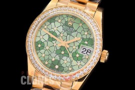 R31DJF-386 Datejust Midsize 278288RBR YG/YG Fluted/President Green Flora Diam Asian Clone 2824 