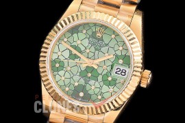 R31DJF-336 Datejust Midsize 278288 YG/YG Fluted/President Green Flora Diam Asian Clone 2824 